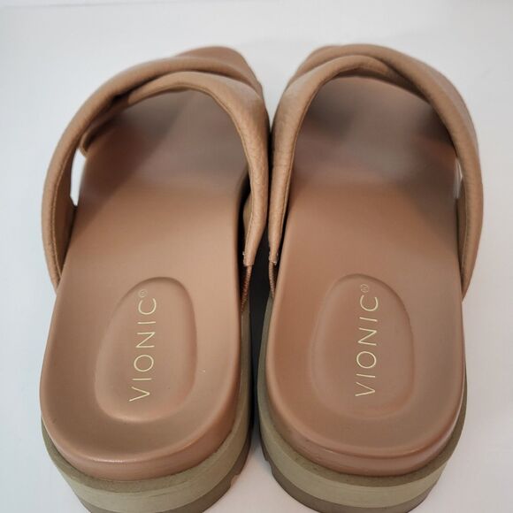 VIONIC Vesta Platform Sandals Womens 11 Tan Leather Lug Slide Thick Chunky - Picture 5 of 9